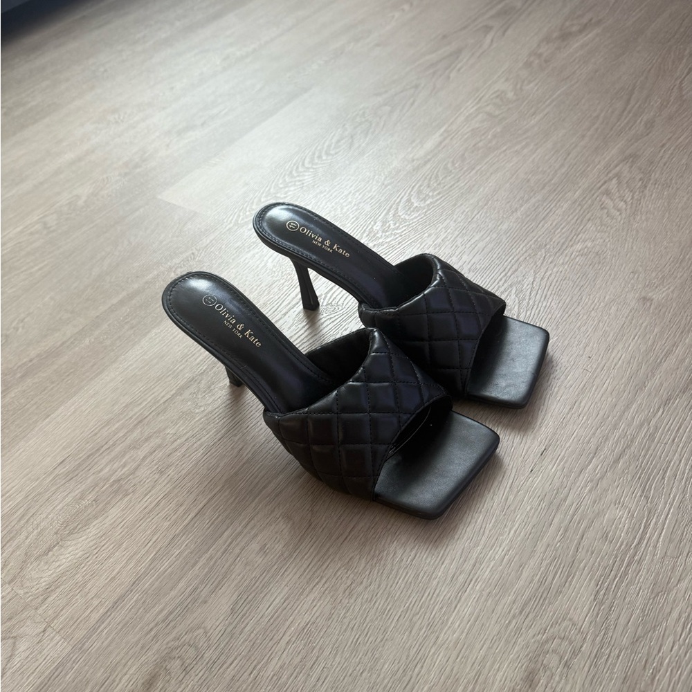 Elegant Black Quilted Heeled Sandals by Olivia & Kate New York
